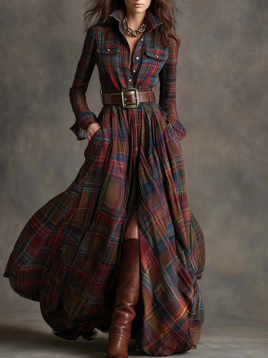 Sarah Reddish-Brown Plaid Maxi