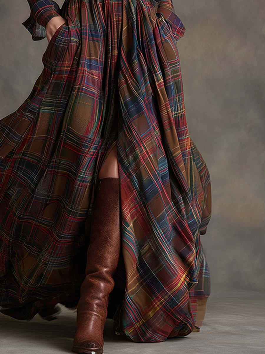 Sarah Reddish-Brown Plaid Maxi