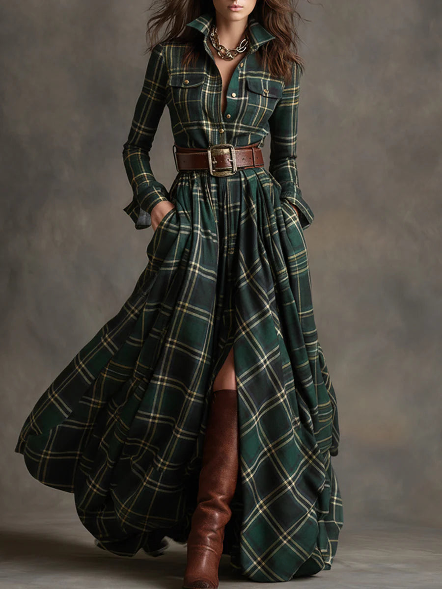 Sarah Reddish-Brown Plaid Maxi