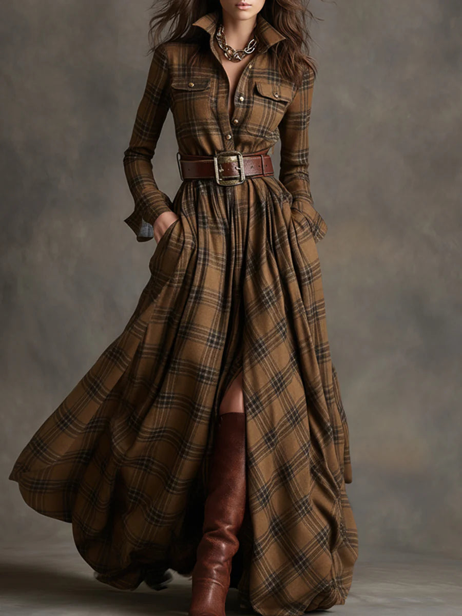 Sarah Reddish-Brown Plaid Maxi