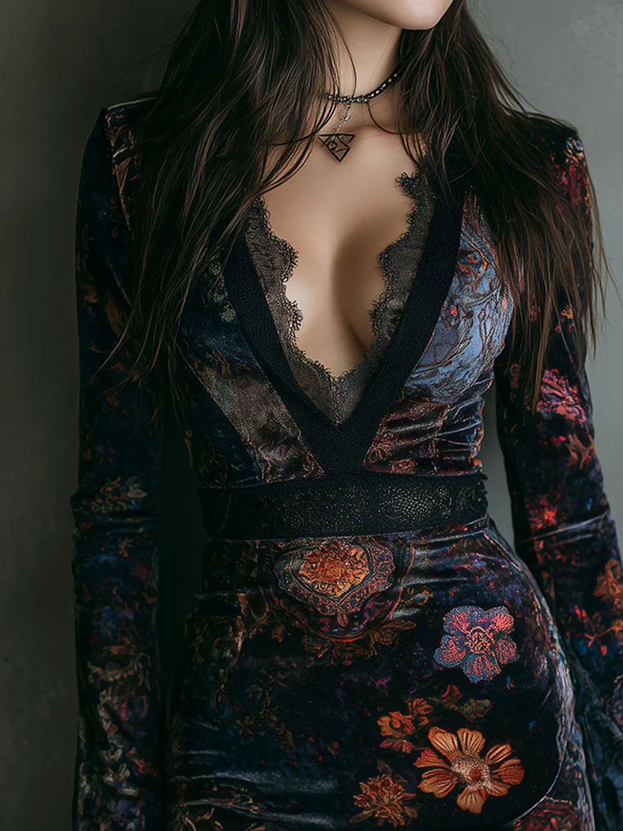 Rosalind Lace-Detail Velvet Dress