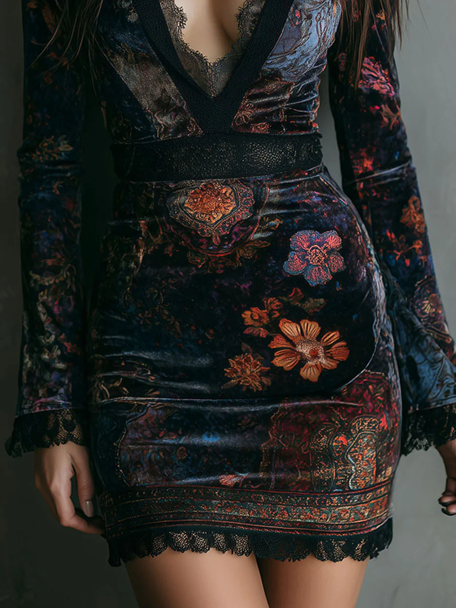 Rosalind Lace-Detail Velvet Dress